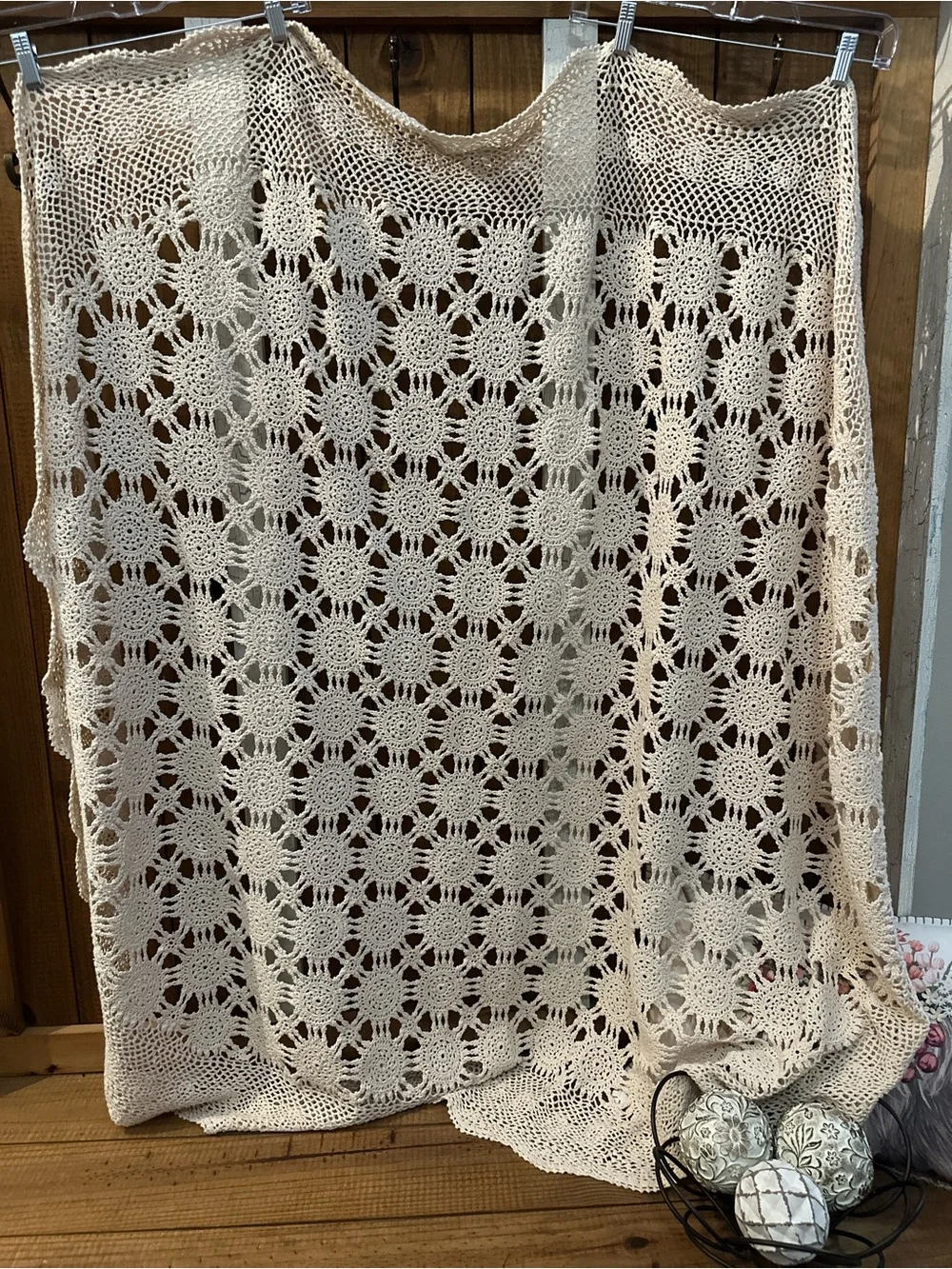 Handcrafted Oval Crochet Dining Room Table Cloth - Cream Crochet Openwork 65”x53
